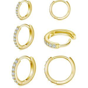 925 Sterling Silver Small Hoop Earrings Cubic Zirconia Huggie Hoop Earrings, 3 P